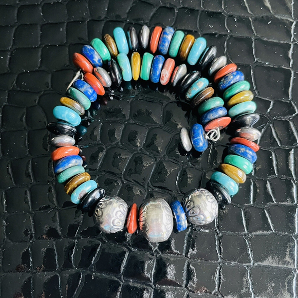 Carolyn Pollack Sterling Silver Multi Gemstone Beaded Coil Wrap Bracelet/ Anklet